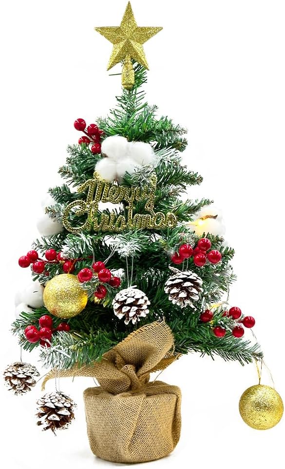 Mini Christmas Tree, Tabletop Small Artificial Christmas Tree with 15 Ornaments, Table top Xmas Snow Flocked Arbol de Navidad Xmas Tree,Christmas Decorations for Home Apartment Office…
