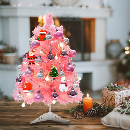 17inch Mini Small Pink Christmas Tree with 28pcs Christmas Ball Accessories, Artifical Desktop Simulation Tabletop Xmas Tree and Ornaments for Christmas Decoration Supplies(Pink)