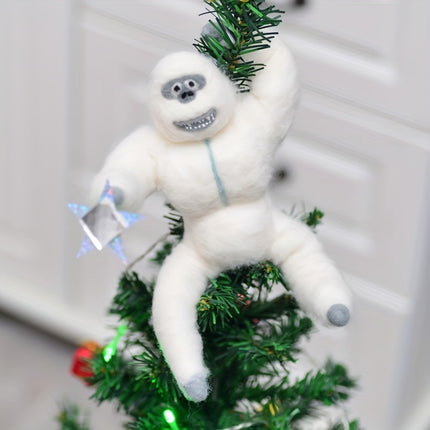 Christmas Tree Topper, Abominable Snow Monster Christmas Tree Ornament, Handmade Abominable Chimpanzees Hugger with Star, Xmas Tree Topper for Christmas Tree Ornament Decoration (White)