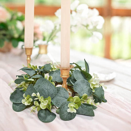 6Pcs Candle Rings, Artificial Eucalyptus Wreath Candles Wreaths, Small Greenery Farmhouse Wreath for Door Wedding Centerpieces Home Party Table Decor, 4" ID / 9.8" OD