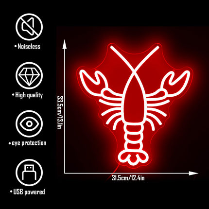 Lobster Neon Sign Dimmable Red Neon Signs for Wall Decor Led Neon Sign for Bedroom Bar Neon Signs Neon Light Up Signs for Home Club Party Hotel Bar Restaurant Christmas Halloween Decor
