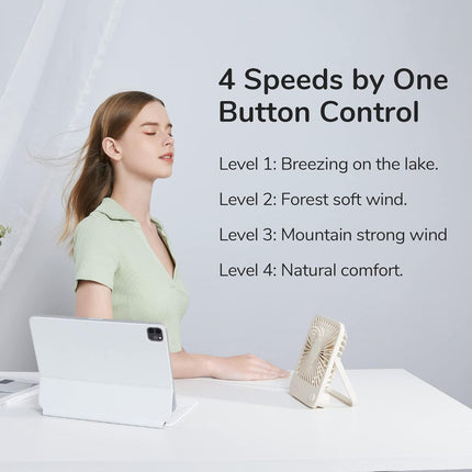 Jisulife Desk Fan Battery Rechargable Fan，4500Mah 180°Foldable Portable Personal Fan, 4 Speeds Adjustable Long BatteryLife