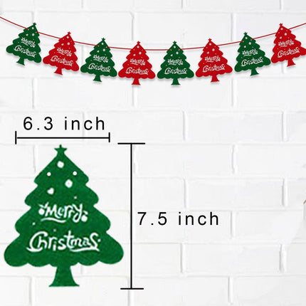 Christmas Decorations Red and Green Felt Christmas Tree Banner Garland, 8pcs Xmas Tree with Merry Christmas for Indoor Holiday Wall Window Door Decoration