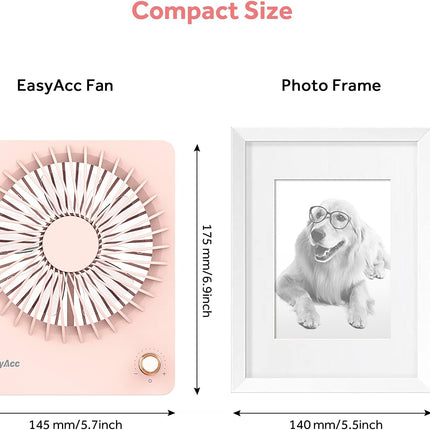 Easyacc Portable Desk Fan Desktop Fan, 3350 Battery Operated Fan 6Inch Foldable Travel Fan UltraQuiet StepLess Speed Control