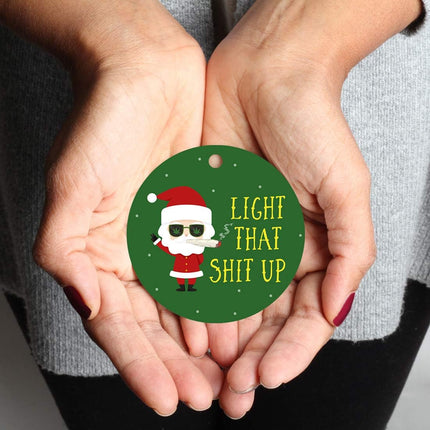 Andaz Press Marijuana Pot Cannabis Weed Round Metal Christmas Ornament Keepsake, Light That Shut Up, Santa Blunt, 1-Pack, Christmas Ideas Weed Ornaments for Christmas Tree Weed Christmas Ornaments