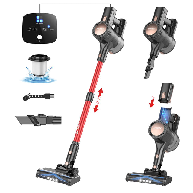 25Kpa Cordless Vacuum Cleaner, Lightweight Stick Cordless Vacuum Cleaner With Detachable Battery, Rechargeable Cleaner For Home Pet Hair Hard Floors Carpets, Max 50 Min Runtime V301