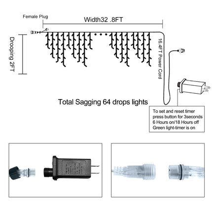 Outdoor Icicle Christmas Lights, 32.8 Ft 400 LED Icicle Lights, Waterproof Plug Fairy Tale String Lights with 8 Mode Timer for House Holiday Eaves Patio Party Room Indoor Decoration (Warm White)