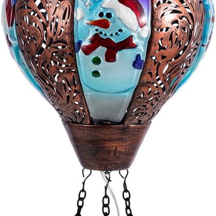 DREAMSOUL Christmas Hot Air Balloon Solar Lantern, Solar Snowman Decorative Solar Lantern with Candle Holder, Hanging Christmas Lantern with Flickering Flame for Garden Patio Snowman Decor