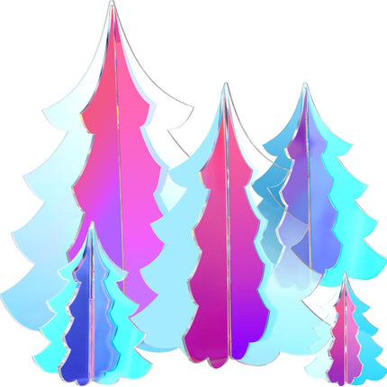 Amyhill 5 Set Holographic Christmas Tree Decor for Fireplace Mantel Iridescent 3D Christmas Tree for Window Shelves Table Centerpieces Modern Frozen Party Decor Winter Decor