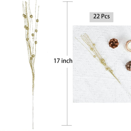 Lvydec 22pcs Christmas Glitter Berries Stems, 17" Artificial Christmas Picks for Christmas Tree Ornaments, DIY Xmas Wreath, Crafts, Holiday and Home Decor (Gold)