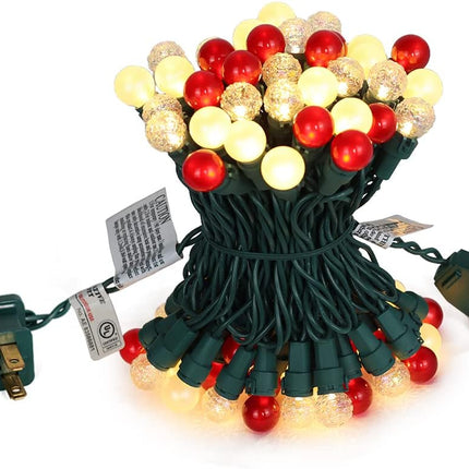 Red and Warm White Christmas Lights Outdoor G15 70 LED 19ft Plug in Pearlized Mini Globe String Lights Waterproof Extendable Green Wire for Indoor Patio Xmas Tree Thanksgiving Decor