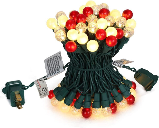 Red and Warm White Christmas Lights Outdoor G15 70 LED 19ft Plug in Pearlized Mini Globe String Lights Waterproof Extendable Green Wire for Indoor Patio Xmas Tree Thanksgiving Decor