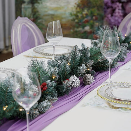 Pre-Lit Artificial Christmas Garland, Snowflake Wreath, White Lights 50, Decorated with Pine Cones, Berry Clusters, Plug in, Christmas Decorations, 9 Feet