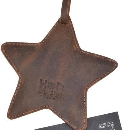 Hide & Drink Rustic Leather Star Christmas Tree Ornament Tree Decoration, Handmade :: Bourbon Brown