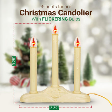 Tupkee Christmas Candolier Window Candles – with Flickering Bulbs – 3-Lights Indoor - Flameless Electric Window Candles Candelabra