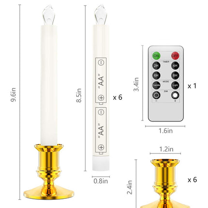 RONXS Window Candles, LED Taper Candles with Timer, Flickering Flameless Candles with Remote Battery Operated Candles, Indoor Christmas Decorations (6 Pcs Gold)