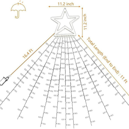 Outdoor Christmas Decorations Star String Lights, 320 LED 11.5 ft Waterfall Tree Lights with 8 Lighting Modes Christmas Star Lights for Indoor Outdoor Yard Home Festival Party Xmas Year Decor