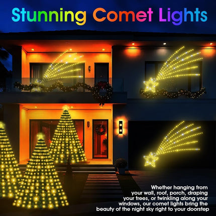 Extra Large Interstellar Comet Lights - 41 Modes 11 Ft Romantic Flowing Falling Christmas Shooting Star Lights for House Outdoor Indoor with Remote and Clips Hanging to Wall Fence Stairs Waterproof