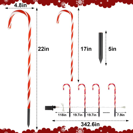 12PCS Christmas Candy Canes Light - Electric Plug Operated Christmas Lights with Christmas Tree & Snowflake - 8 Modes Christmas Decorations Outdoor for Night Garden Yard Ground Pathway