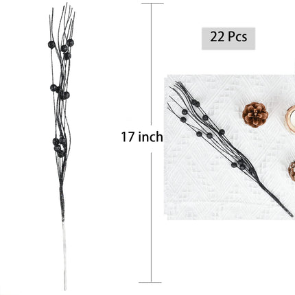 DearHouse 22 Pack Christmas Glitter Berries Stems,16.5 inch Black Christmas Picks for Festival Holiday Crafts and Home Decoration (Black)