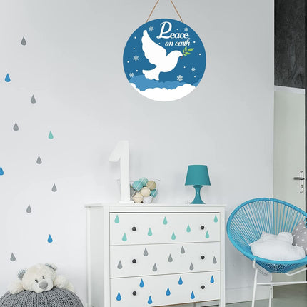 Christmas Hanging Wooden Sign Peace on Earth Door Sign Christmas Wall Decoration Blue Christmas Decoration Funny Winter Christmas Wreath Front Door Farmhouse Rustic Christmas Wooden Sign 12x12 Inch