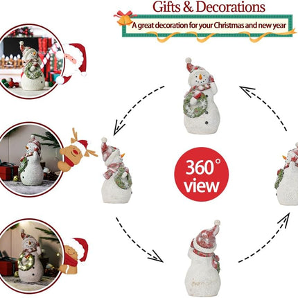 Christmas Snowman Decor Christmas Figurines Resin Snowman Lighted Decorations Indoor Glowing Wreath LED Holiday Light Up Snowman Snowman Xmas Decor for Home Kitchen Holiday Party