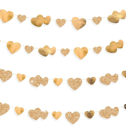 40Ft Champagne Gold Heart Banner Double Sided Paper Garland Heart Hanging Streamer for Wedding Birthday Anniversary Bachelorette Engagement Bridal Baby Shower Valentines Hen Christmas Party Decoration