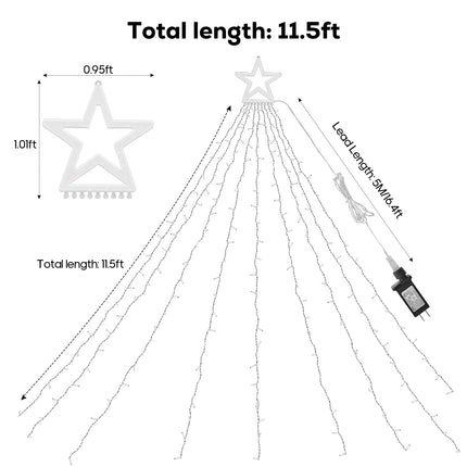 12.5ft Christmas Outdoor Decorations with Remote, 320 LED 9 Strands Waterfall Tree Lights for Yard, 8 Modes & Timing, Waterproof Christmas Lights, Indoor Outdoor Topper Star Lights for Yard Tree