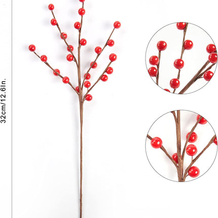 joyhalo 24Pack Red Berry Stems- Extra Long Red Berries for Christmas Tree, Artificial Xmas Berry Picks for Christmas Tree Ornaments Crafts Holiday Home Decor, 12.6inches