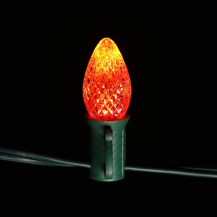 Orange C7 LED Christmas Lights Replacement Bulbs, 25 Count, 0.58 Watt, UL Listed, IP65 Waterproof, Dimmable, Faceted