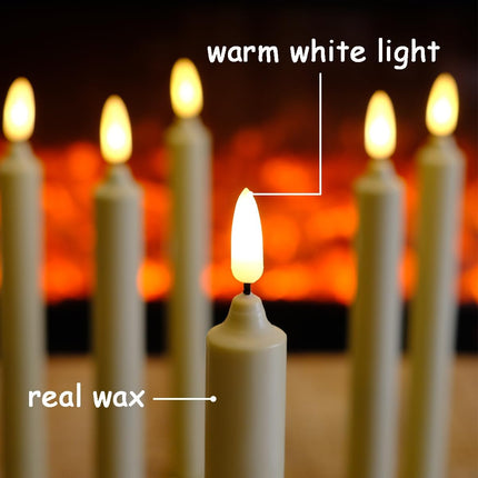 Set of 6 Flameless Ivory Wax Windows Candles with 12 AA Batteries(Include, Run More Than 400 Hours) and 6 Sliver Candlesticks.10 Inch, Flickering Battery Operated LED Candle Lights, Remote/Timer