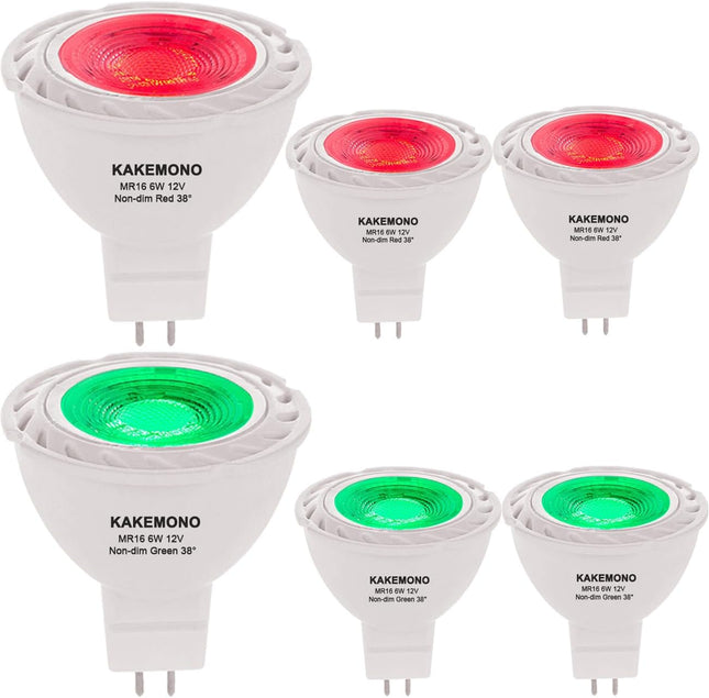 Red Green MR16 GU5.3 Led Bulbs 6W,Replace 12V 35W 50W Halogen for Christmas Holiday Decoration Outdoor Landscape Lighting, Pack of 6 Mix Color