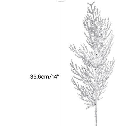 Christmas Glitter Stems 24pcs Artificial Pine Tree Picks for Christmas Tree Ornaments fillers, DIY Xmas Wreath, Crafts, Garland, Holiday, Party, Wedding and Home Decoration (Silver)