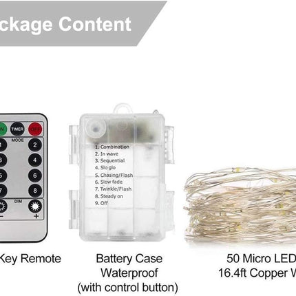 buways Fairy Lights,2-Pack Battery Operated Waterproof Cool White 50 LED Fairy String Lights,16.4ft Silver Wire Light with Remote Control for Christmas Parties,Garden and Home Decoration