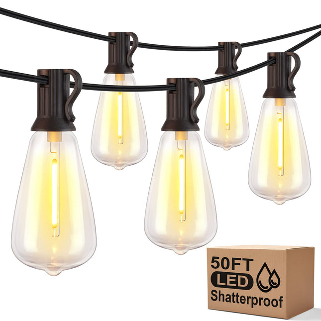 Outdoor String Lights, 50FT 2200K LED Patio Lights with ST38 Waterproof Bulbs, Retro Connectable String Lights for Patio Backyard Balcony