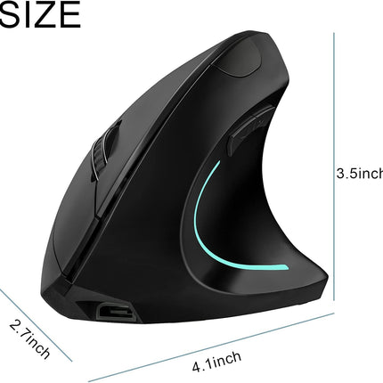 Vertical Mouse, Right Handed 2.4GHz Wireless Ergonomic Rechargeable Vertical Mouse with 4 Adjustable DPI 800/1200/1600/2400, 6 Buttons,Compatible with PC, Desktop,Mac (Black)…