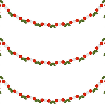 Rtteri 3 Pcs Christmas Felt Ball Garland Holly Leaves and Berry 24.6 Feet Christmas Pom Pom Garland Christmas Felt Ball Banner for Christmas Tree Winter Holiday Decorations Indoor Home Room Decor