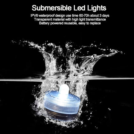 Blue Submersible Led Lights, Waterproof Tea Lights Underwater Mini Pool Lights Battery Operated Flameless for Vases Fountain Halloween Christmas Home Decorations (24 Pack)