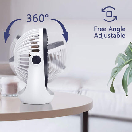 Aluan Desk Fan Small Table Fan With Strong Airflow Rechargeable Battery Operated Portable Fan 3 Speeds Adjustable Head 360°Rotata