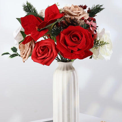 Christmas Flowers Artificial Flowers,Red Poinsettias White Rose and Greenery Deluxe Combo Set for DIY Tree Ornaments Xmas Wreath Floral Arrangements Centerpieces