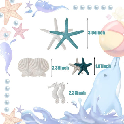 Resin Starfish Ornaments 8Pcs, Seashells Starfish Cake Topper Ocean Beach Themed Shell Starfish Seahorse Mediterranean-style for Wedding Birthday Party Christmas Decoration DIY Craft