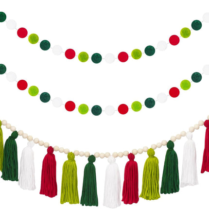 joycraft Tassel Garland Banner with Pom Pom Garlands, 3.6Ft Christmas Home Decor Tassels Garland, Tassel Banner with Wood Beads, Wall Hanging Tassel Garland Decor for Back to School, Home, Christmas