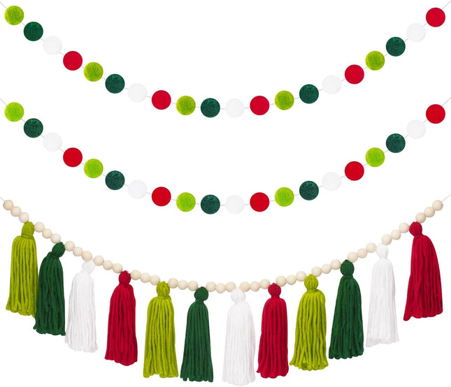 joycraft Tassel Garland Banner with Pom Pom Garlands, 3.6Ft Christmas Home Decor Tassels Garland, Tassel Banner with Wood Beads, Wall Hanging Tassel Garland Decor for Back to School, Home, Christmas