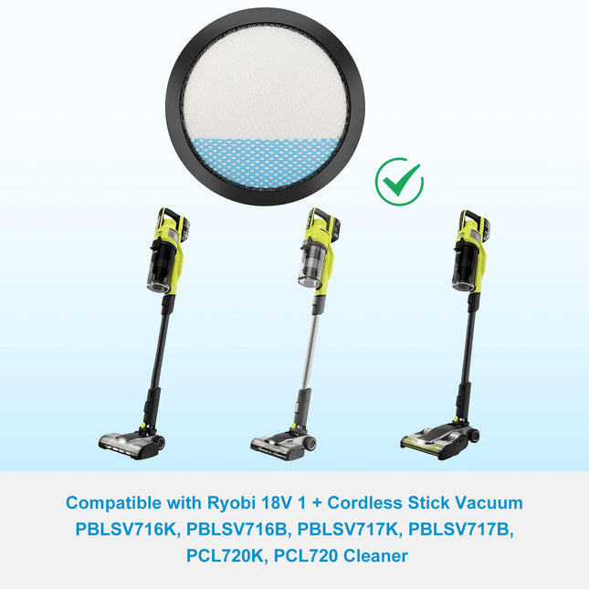 18V One + Cordless Pet Stick Vacuum Filter For Ryobi, Pcl720, Pblsv716, Pblsv717 Stick Vacuum, Reusable Washable Filters, Compare To Part A32Sv720N, 6 Pack
