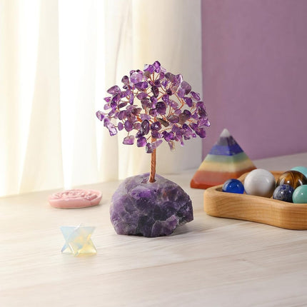CrystalTears Amethyst Crystal Tree Handmade Healing Crystal Gemstone Money Tree Wrapped On Amethyst Crystal Stone Base Feng Shui Crystal Stone Tree for Home Office Decor Crystal s for Christmas