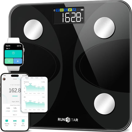 RunSTAR Ultra-Precision Digital Accurate Bathroom Smart Scale Body Weight and Fat Percentage 13 Body Composition Analyzer 400lb Capacity Black Plastic Floor Scale