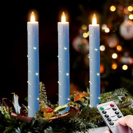 Flameless Cone-Shaped Candle, Patented Starlight String, 11 Key Remote Control, Timer, Battery Powered, Patented Dance Flickering Flames, 6 Packs, Christmas Home Decoration (Sky Blue)