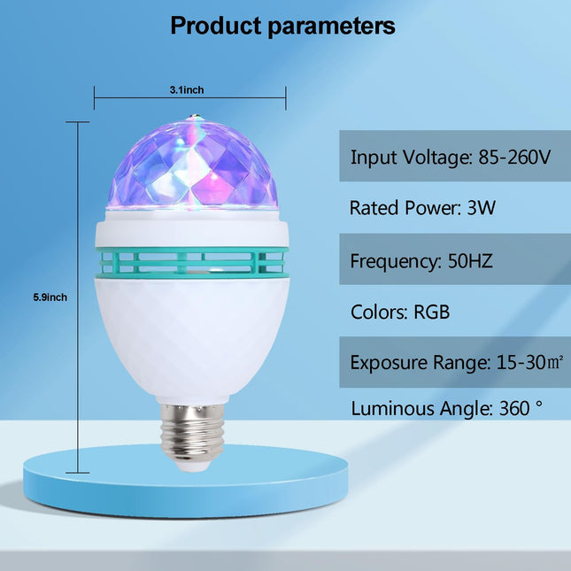 2 Pack Color Rotating Bulb E26 Party LED Bulbs,Multi Crystal Stage Lights for Disco,Color Changing Strobe RGB Bulb,Suitable for Indoor and Outdoor Birthday Parties,Clubs,Bars,Photography