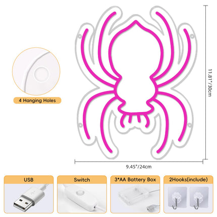 Purple LED Spider Lights Sign Light Up Spider Sign for Wall Night Light Birthday/Halloween Party Battery Powered/USB Christmas Lamp Home Decor