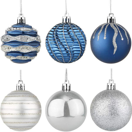 Sattiyrch Christmas Ball Ornaments 30ct, 60mm/2.36" Blue and Silver Shatterproof Plastic Decorative Xmas Balls Ornaments Set (Blue and Silver)